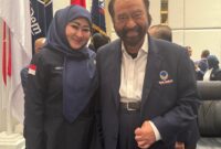 Lisda Hendrajoni bersama Ketua Umum Partai Nasdem, Surya Paloh, pada Rapat Pleno Partai Nasdem 2026 di Nasdem Tower, Kamis (5/2).